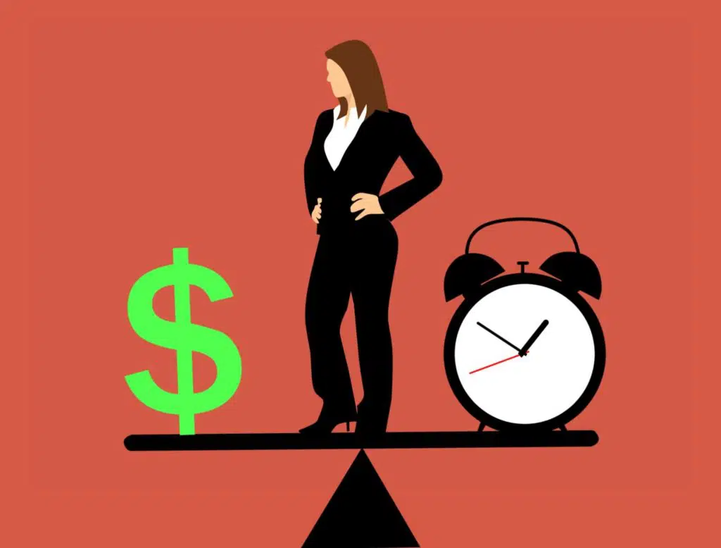 business woman, balancing, time and money