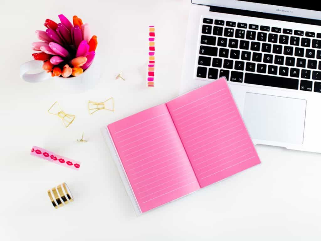 Pink And White Desk Flat Lay